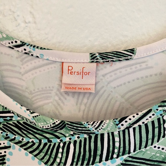 Persifor green and White Resort Sheath Dress with Scoop Neck - Picture 3 of 5